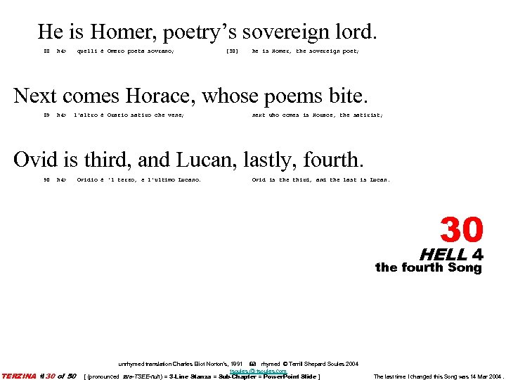He is Homer, poetry’s sovereign lord. 88 h 4> quelli è Omero poeta sovrano;
