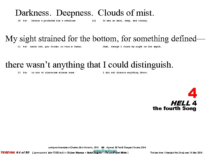 Darkness. Deepness. Clouds of mist. 10 h 4> Oscura e profonda era e nebulosa