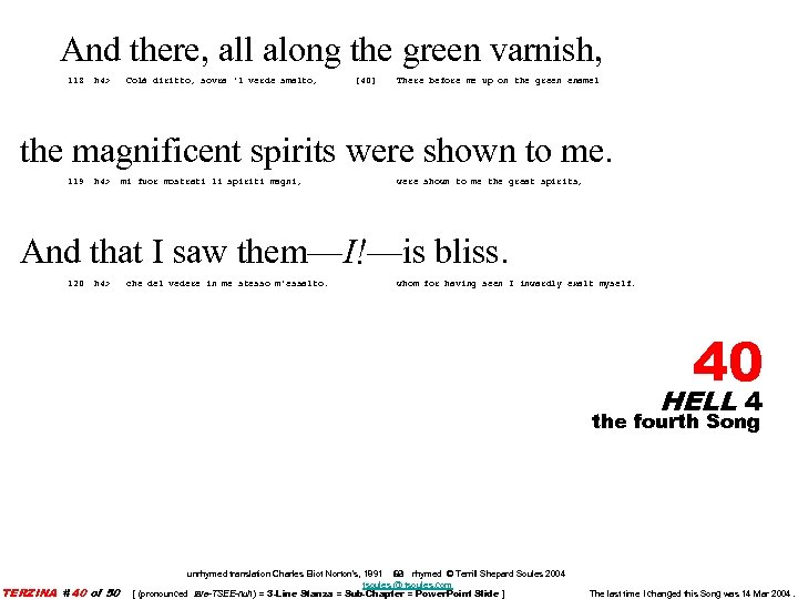 And there, all along the green varnish, 118 h 4> Colà diritto, sovra 'l