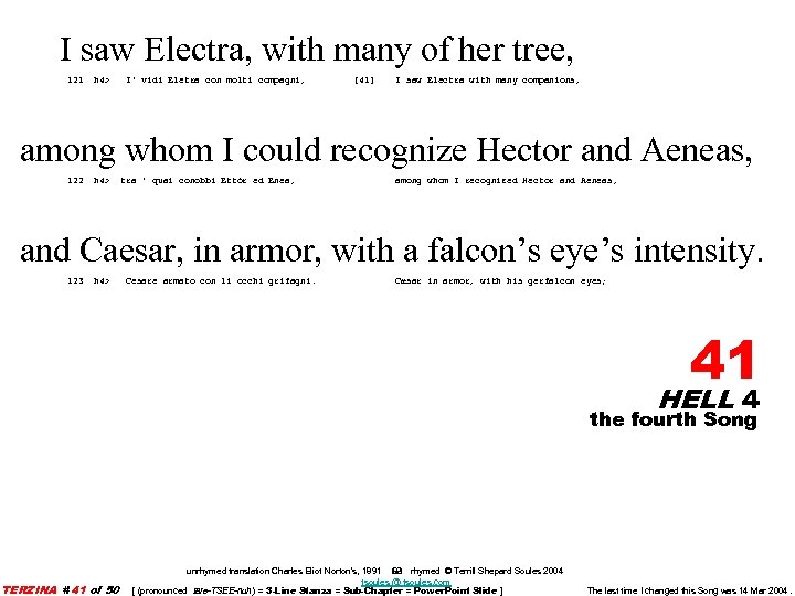 I saw Electra, with many of her tree, 121 h 4> I' vidi Eletra
