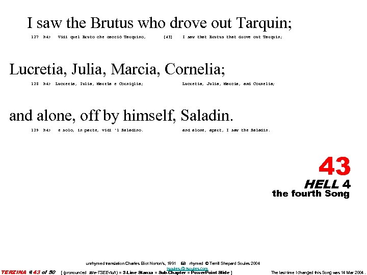 I saw the Brutus who drove out Tarquin; 127 h 4> Vidi quel Bruto