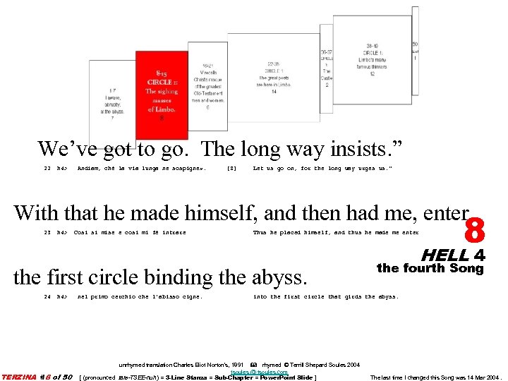We’ve got to go. The long way insists. ” 22 h 4> Andiam, ché