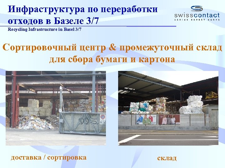Инфраструктура по переработки отходов в Базеле 3/7 Recycling Infrastructure in Basel 3/7 Сортировочный центр