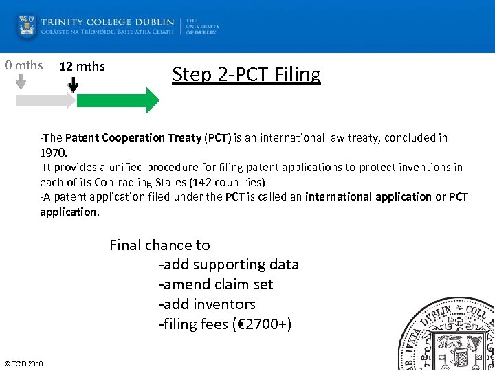 0 mths 12 mths Step 2 -PCT Filing -The Patent Cooperation Treaty (PCT) is