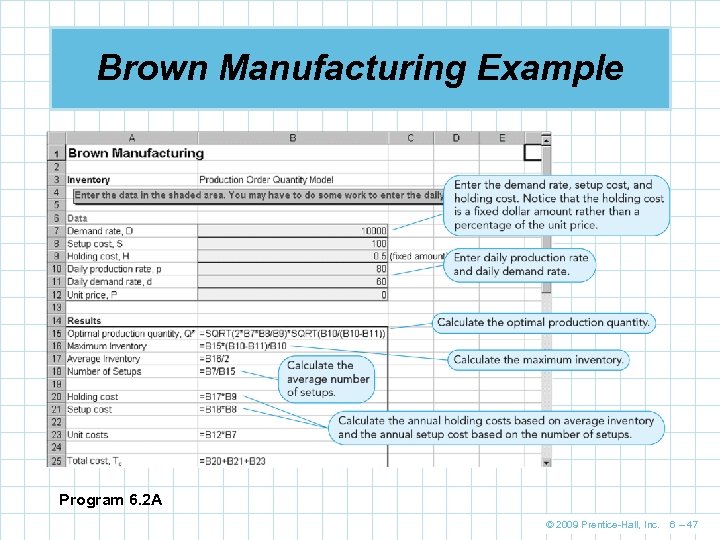 Brown Manufacturing Example Program 6. 2 A © 2009 Prentice-Hall, Inc. 6 – 47