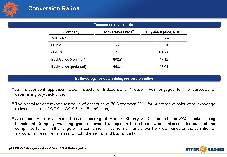 Conversion Ratios Transaction deal metrics ⁽¹⁾ Methodology for determining conversion ratios § An independent