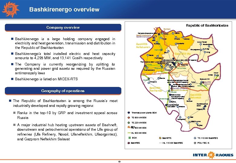 Bashkirenergo overview Republic of Bashkortostan Company overview Buyskaya Karmanovskaya power plant Bash. RTS-Neftekamsk Bash.