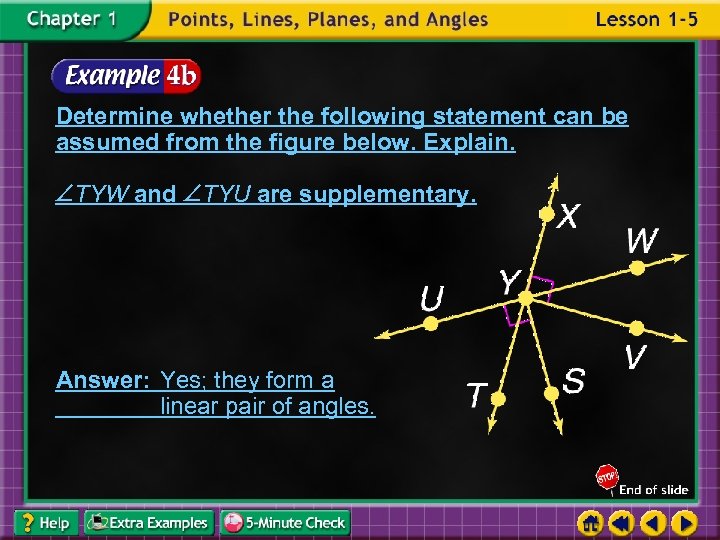 Determine whether the following statement can be assumed from the figure below. Explain. TYW