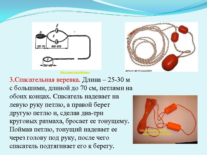 http: //www. pskovfishing. ru 3. Спасательная веревка. Длина – 25 -30 м с большими,