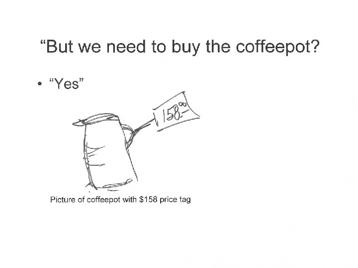 “But we need to buy the coffeepot? • “Yes” Picture of coffeepot with $158