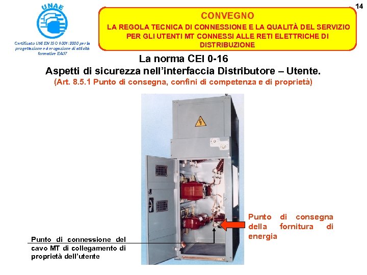 14 CONVEGNO Certificato UNI EN ISO 9001: 2000 per la progettazione ed erogazione di