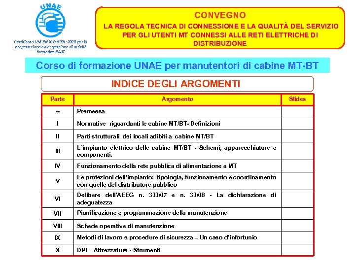 CONVEGNO Certificato UNI EN ISO 9001: 2000 per la progettazione ed erogazione di attività