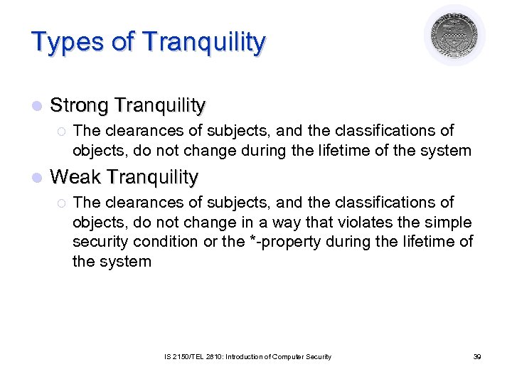 Types of Tranquility l Strong Tranquility ¡ l The clearances of subjects, and the