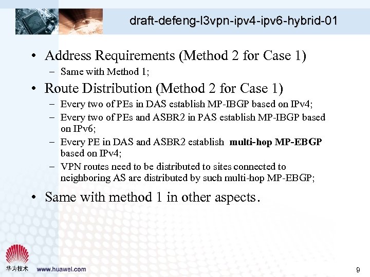 draft-defeng-l 3 vpn-ipv 4 -ipv 6 -hybrid-01 • Address Requirements (Method 2 for Case