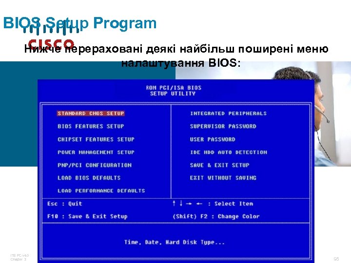 BIOS Setup Program Нижче перераховані деякі найбільш поширені меню налаштування BIOS: ITE PC v