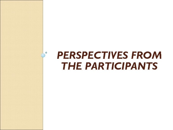 PERSPECTIVES FROM THE PARTICIPANTS 