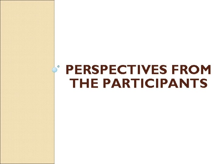 PERSPECTIVES FROM THE PARTICIPANTS 