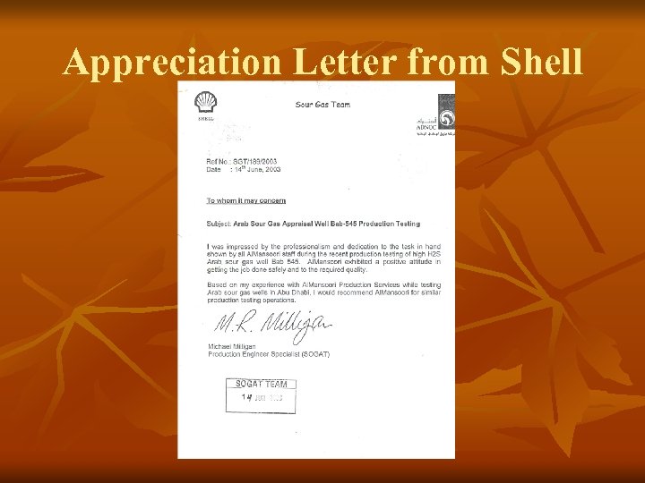 Appreciation Letter from Shell 