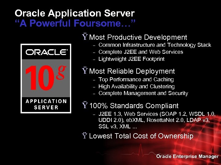 Oracle Application Server “A Powerful Foursome…” Ÿ Most Productive Development – – – Common