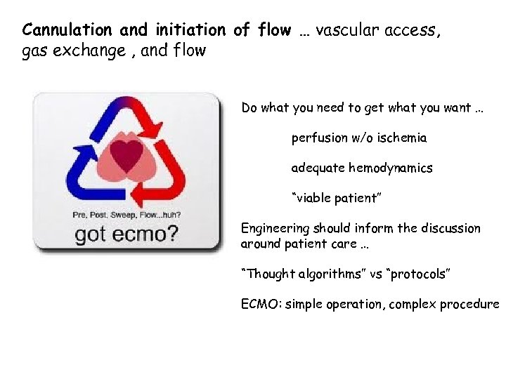 Cannulation and initiation of flow … vascular access, gas exchange , and flow Do