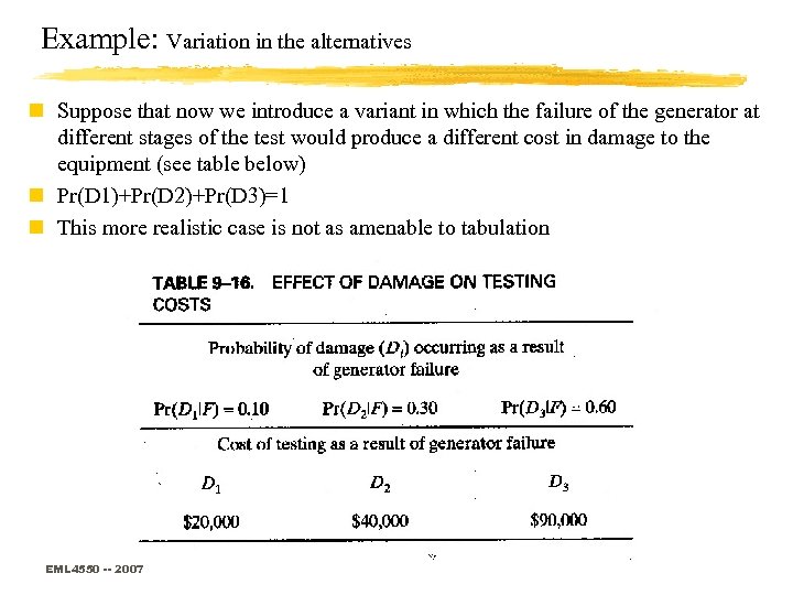 Example: Variation in the alternatives n Suppose that now we introduce a variant in