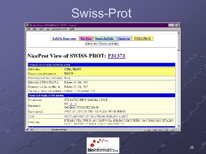 Swiss-Prot Lecture 2. 0 26 