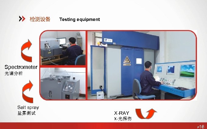 检测设备 Testing equipment Spectrometer 光谱分析 Salt spray 盐雾测试 X-RAY X-光探伤 P 16 