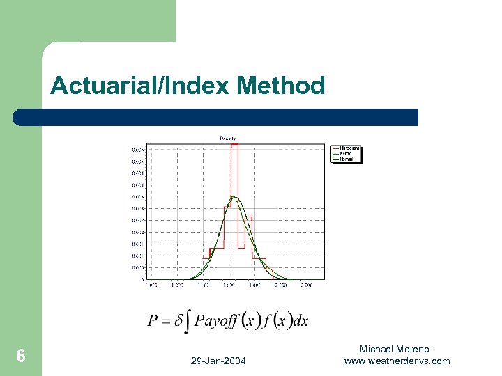Actuarial/Index Method 6 29 -Jan-2004 Michael Moreno www. weatherderivs. com 