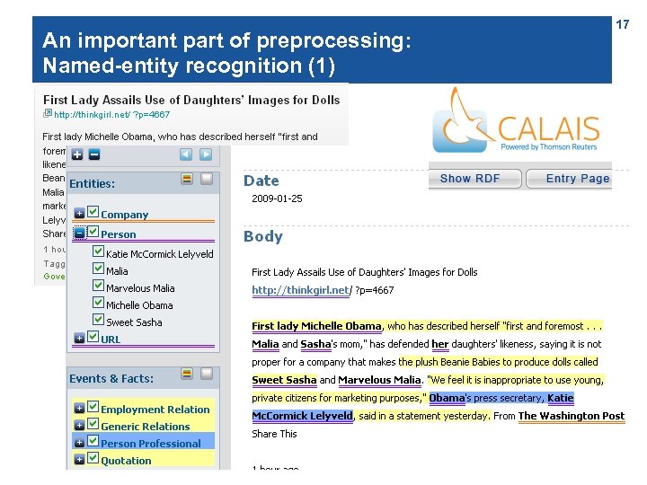 An important part of preprocessing: Named-entity recognition (1) 17 