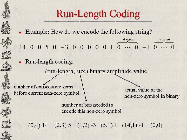 Run-Length Coding u Example: How do we encode the following string? u Run-length coding: