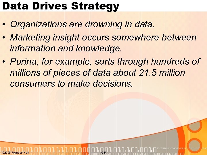 Data Drives Strategy • Organizations are drowning in data. • Marketing insight occurs somewhere