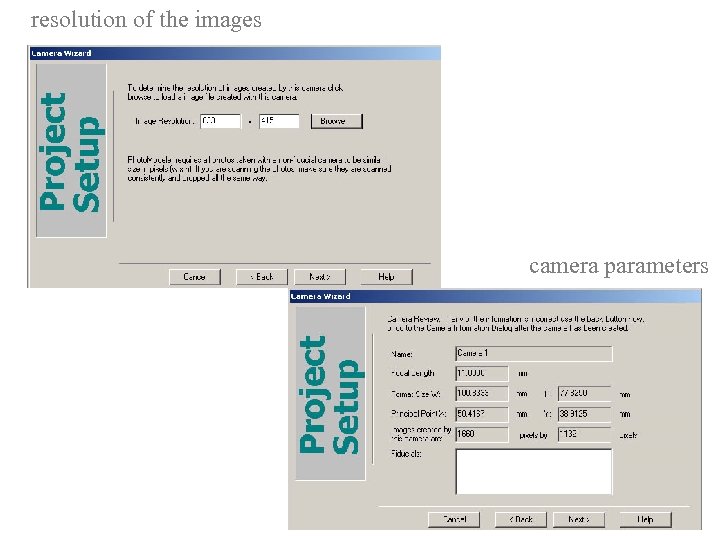 resolution of the images camera parameters 