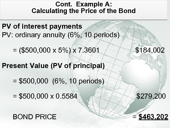Cont. Example A: Calculating the Price of the Bond A Free sample background from