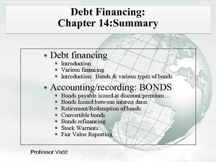 A Free sample background from www. awesomebackgrounds. com Debt Financing: Chapter 14: Summary Debt
