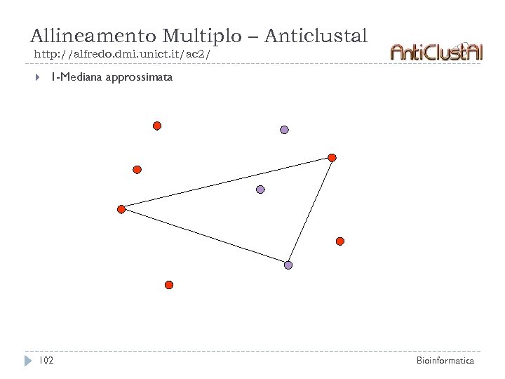 Allineamento Multiplo – Anticlustal http: //alfredo. dmi. unict. it/ac 2/ 1 -Mediana approssimata 102