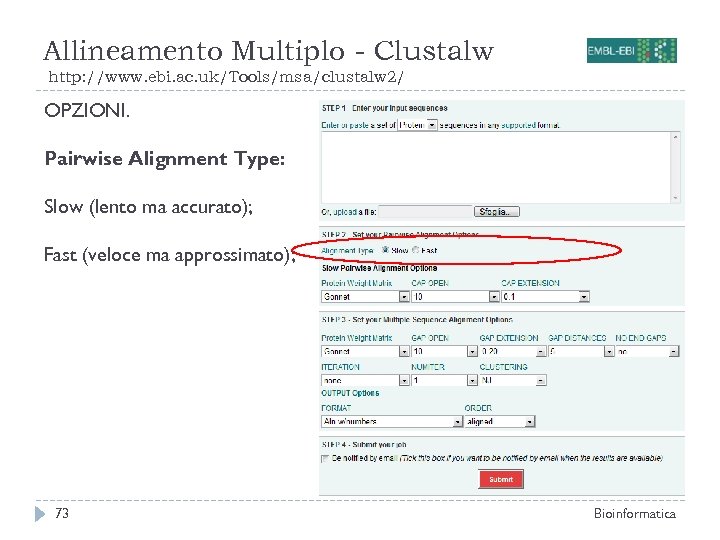 Allineamento Multiplo - Clustalw http: //www. ebi. ac. uk/Tools/msa/clustalw 2/ OPZIONI. Pairwise Alignment Type: