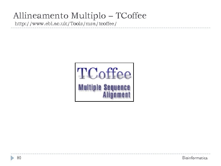 Allineamento Multiplo – TCoffee http: //www. ebi. ac. uk/Tools/msa/tcoffee/ 80 Bioinformatica 