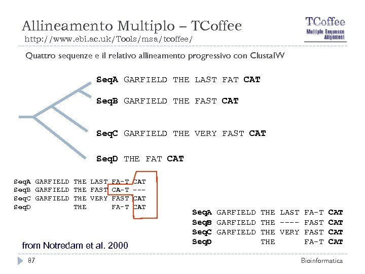 Allineamento Multiplo – TCoffee http: //www. ebi. ac. uk/Tools/msa/tcoffee/ Quattro sequenze e il relativo