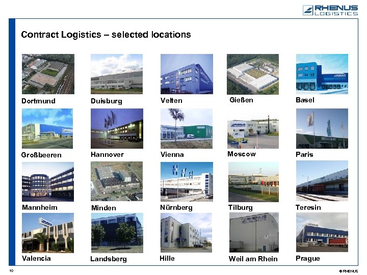 Contract Logistics – selected locations Dortmund Velten Gießen Basel Großbeeren Hannover Vienna Moscow Paris