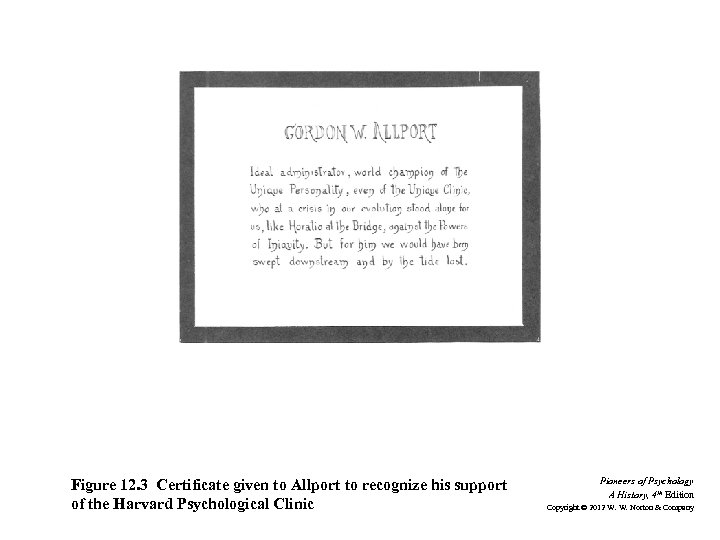 Figure 12. 3 Certificate given to Allport to recognize his support of the Harvard
