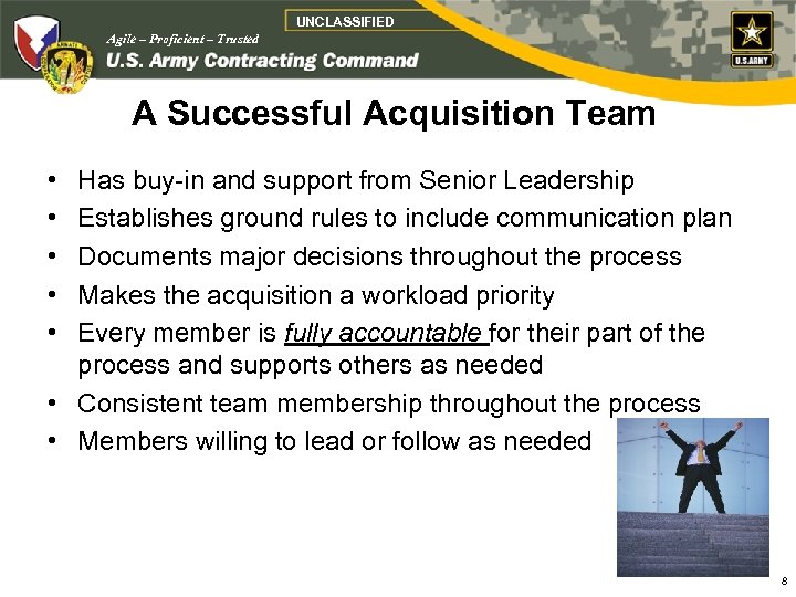 UNCLASSIFIED Agile – Proficient – Trusted A Successful Acquisition Team • • • Has