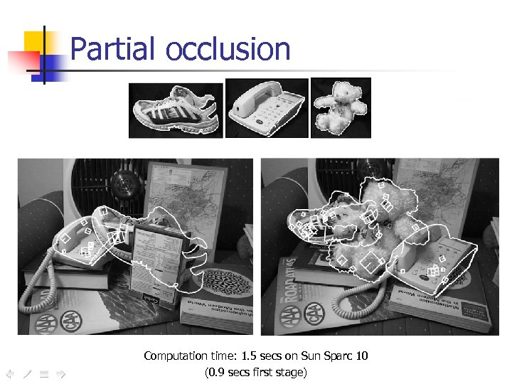 Partial occlusion Computation time: 1. 5 secs on Sun Sparc 10 (0. 9 secs