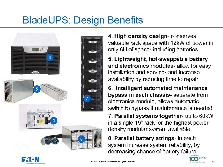 Blade. UPS: Design Benefits 4. High density design- conserves valuable rack space with 12