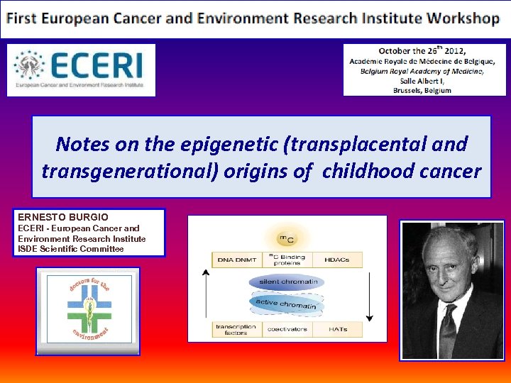 Notes on the epigenetic (transplacental and transgenerational) origins of childhood cancer ERNESTO BURGIO ECERI