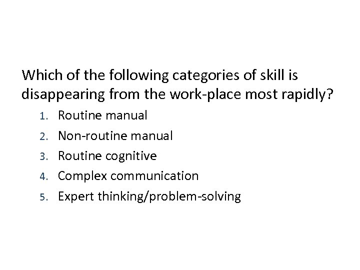 Which of the following categories of skill is disappearing from the work-place most rapidly?