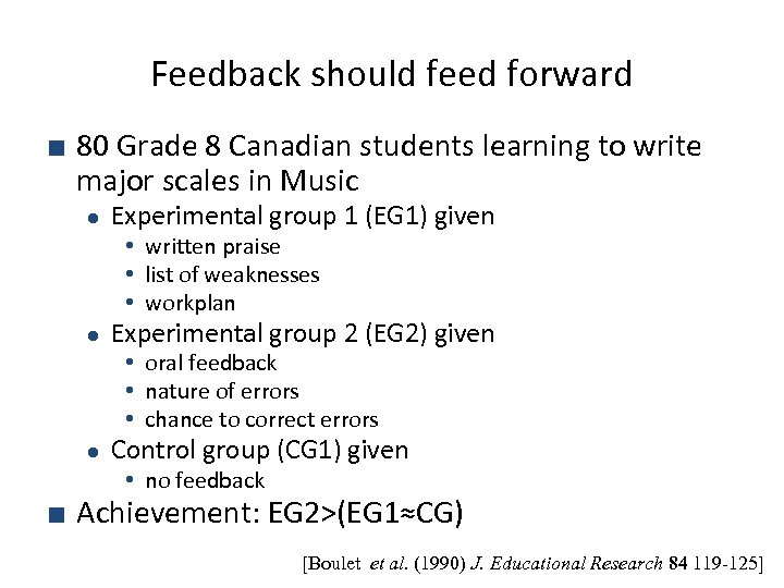 Feedback should feed forward ■ 80 Grade 8 Canadian students learning to write major
