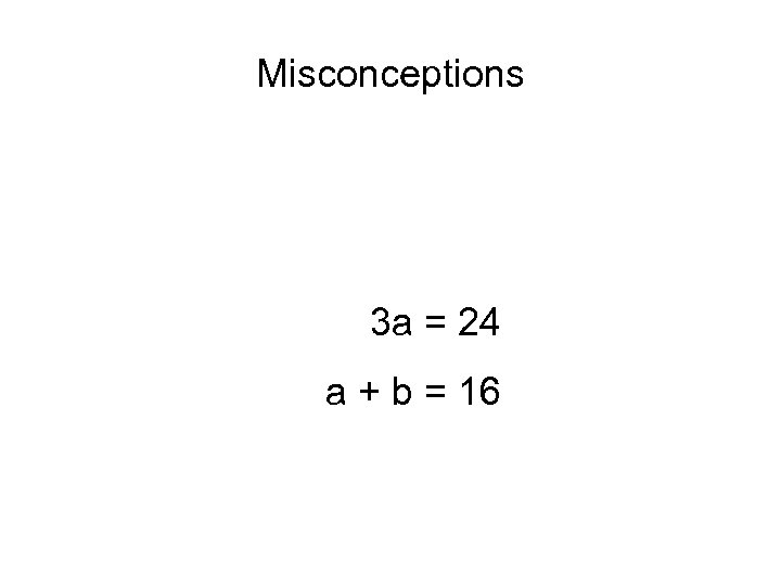 Misconceptions 3 a = 24 a + b = 16 