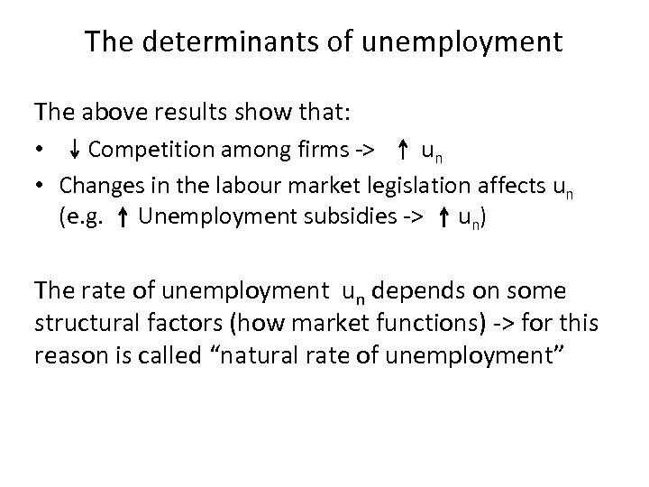 The determinants of unemployment The above results show that: • Competition among firms ->