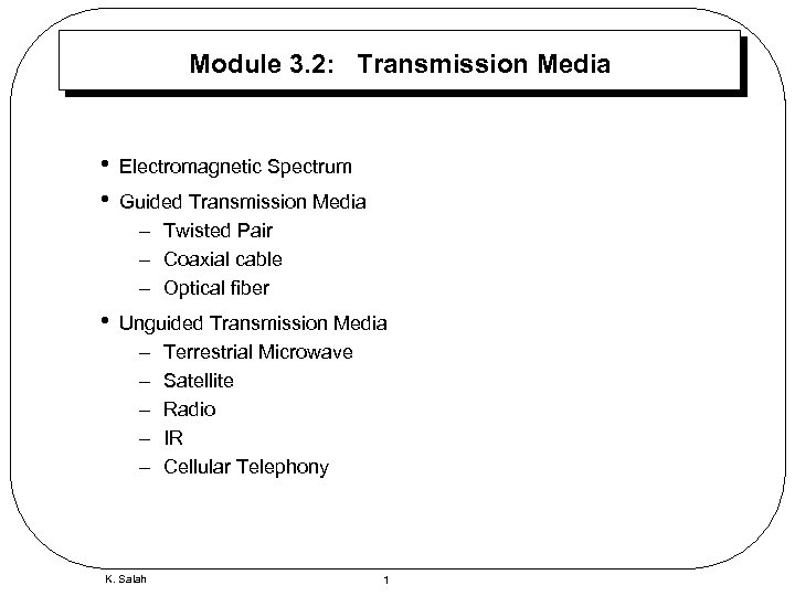 Module 3. 2: Transmission Media • • Electromagnetic Spectrum • Unguided Transmission Media –
