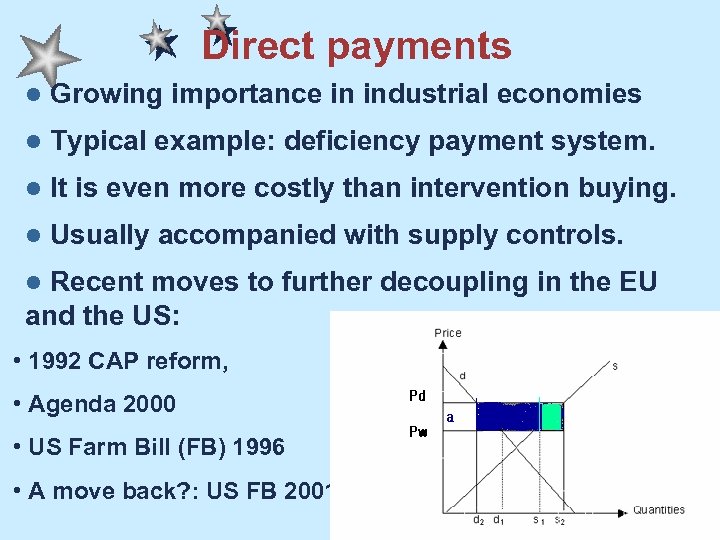 Direct payments l Growing importance in industrial economies l Typical example: deficiency payment system.